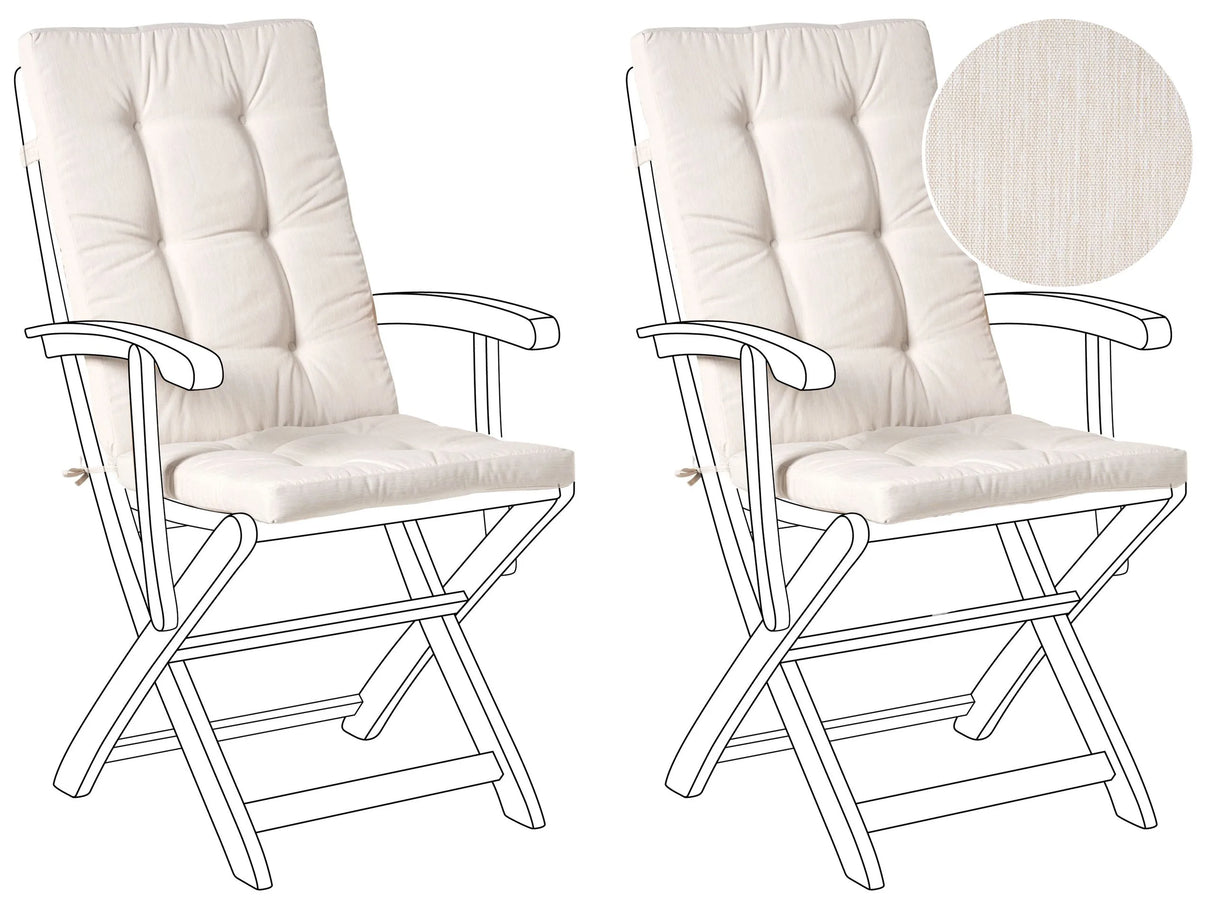 Set of 2 Outdoor Seat/Back Cushions Light Beige Polyester Tufted Thick Cushion for a Garden Chair Beliani