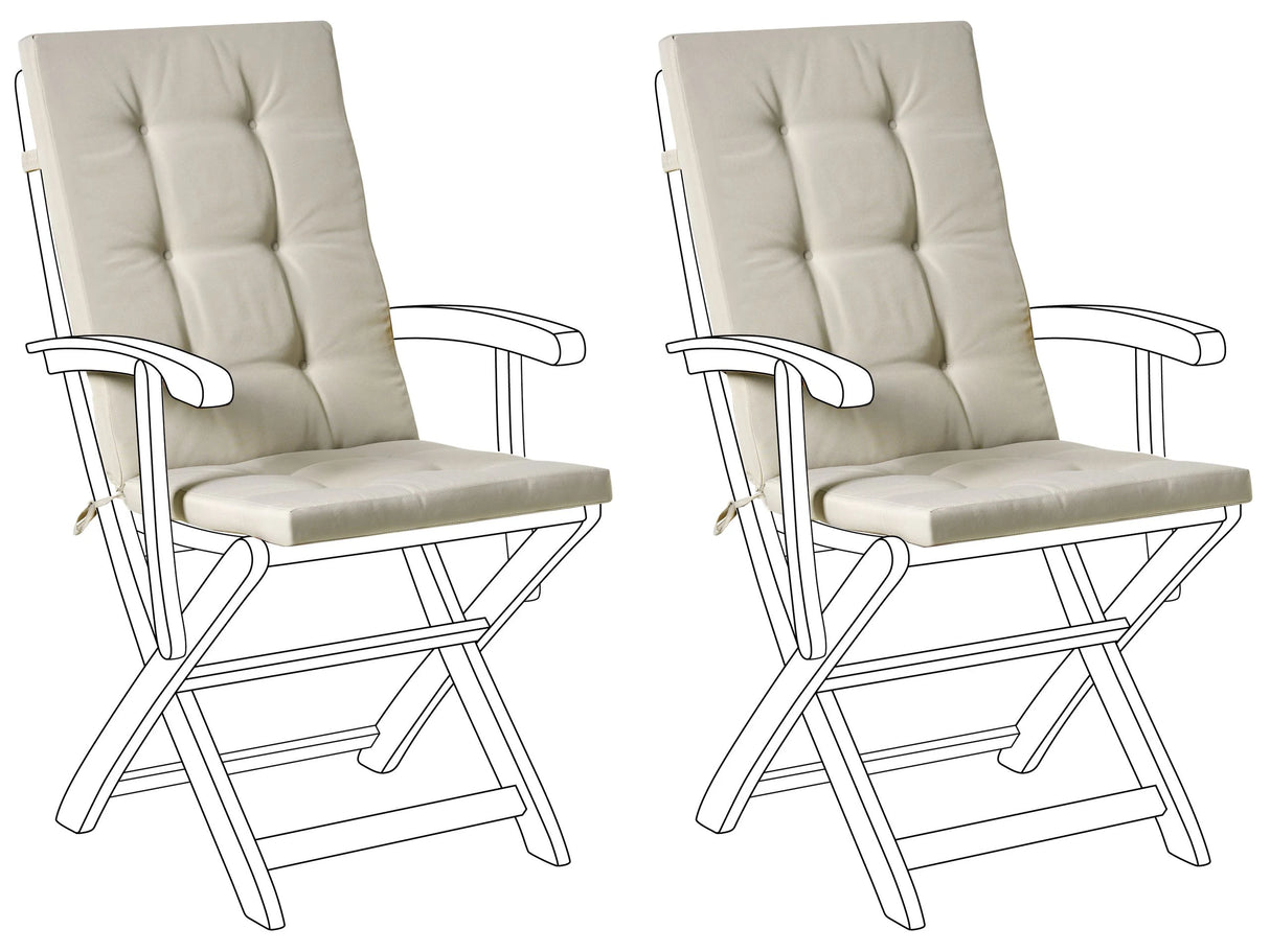 Set of 2 Outdoor Seat/Back Cushions Taupe Polyester Tufted Thick Cushion for a Garden Chair Beliani