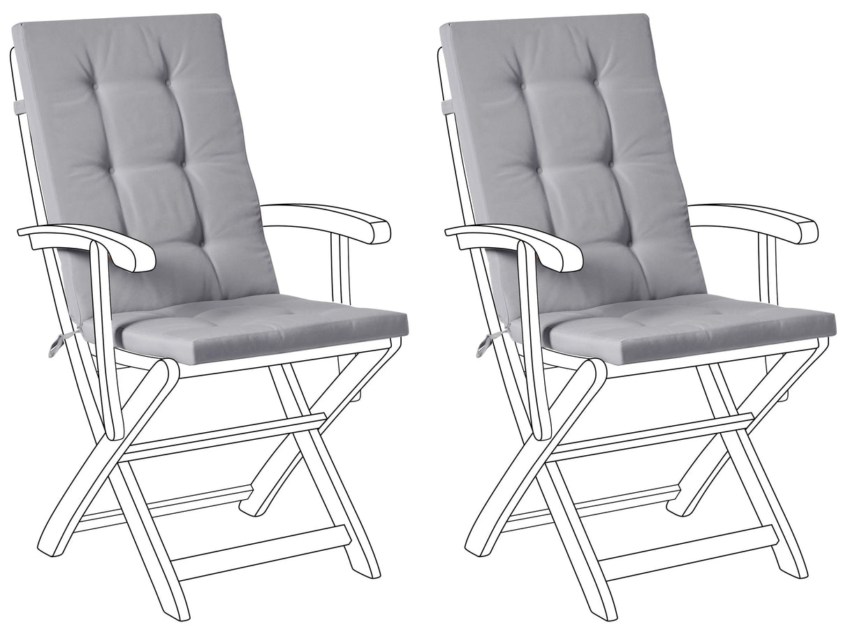 Set of 2 Outdoor Seat/Back Cushions Light Grey Polyester Tufted Thick Cushion for a Garden Chair Beliani
