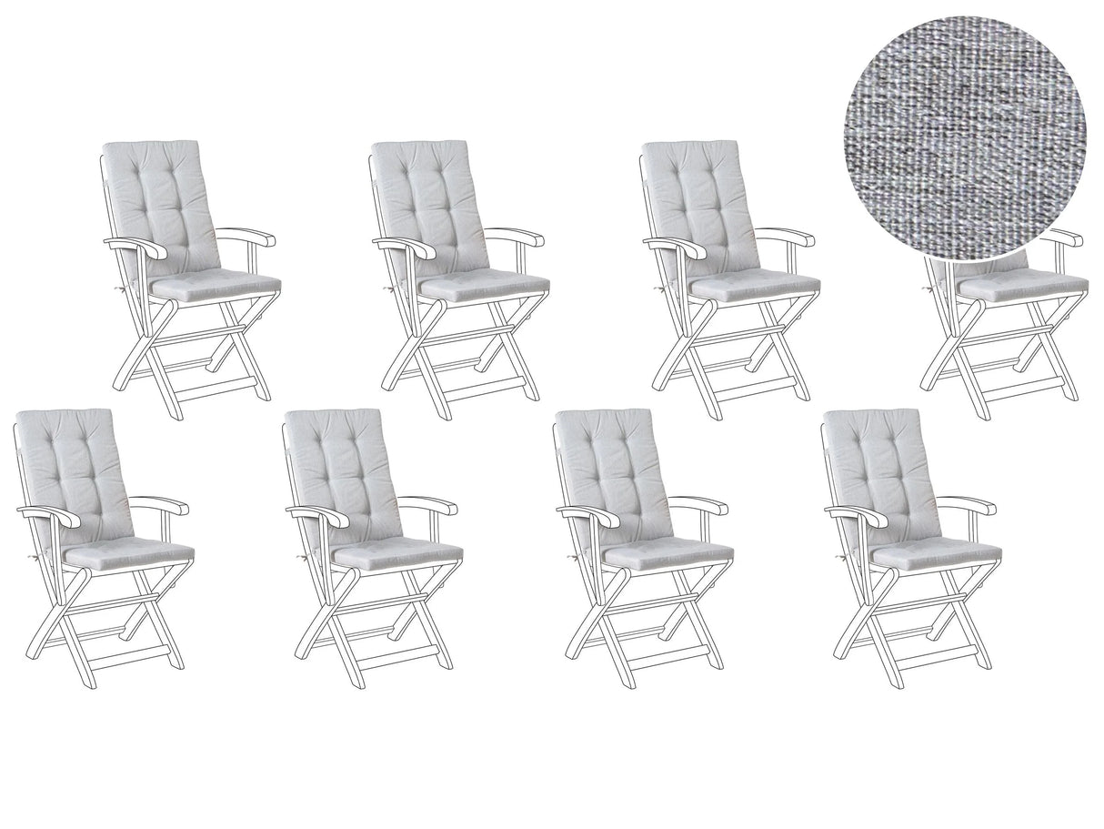 Set of 8 Outdoor Seat/Back Cushions Grey Melange Polyester Tufted Thick Cushion for a Garden Chair Beliani