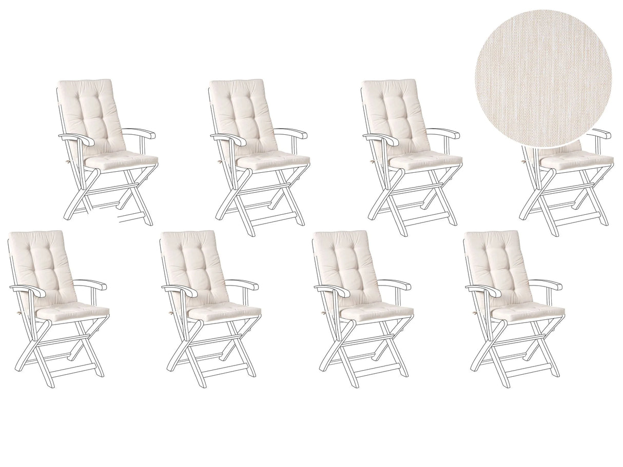 Set of 8 Outdoor Seat/Back Cushions Light Beige Polyester Tufted Thick Cushion for a Garden Chair Beliani