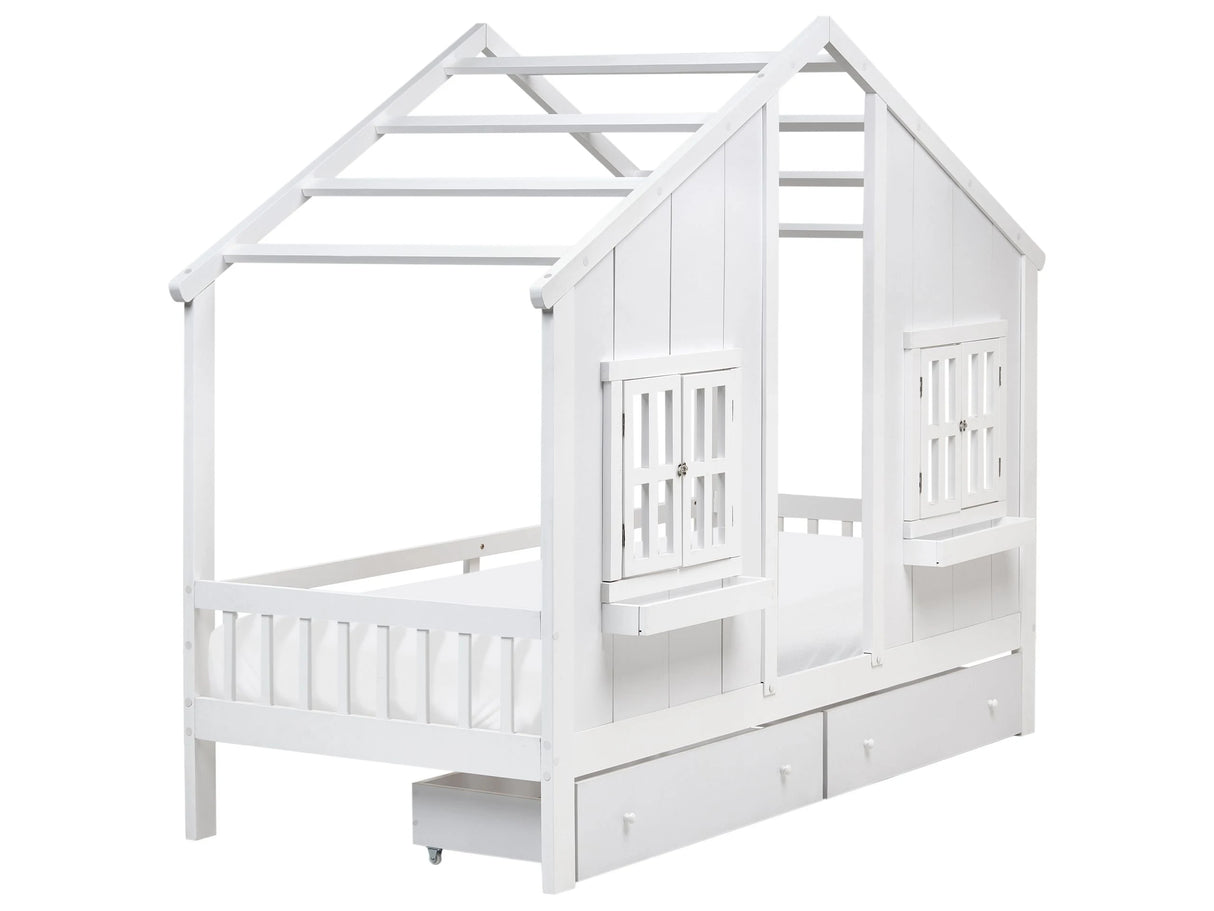 Bed with Storage Drawers White Pine Wood EU Single Size 3ft High Sleeper Children Kids Bedroom Beliani