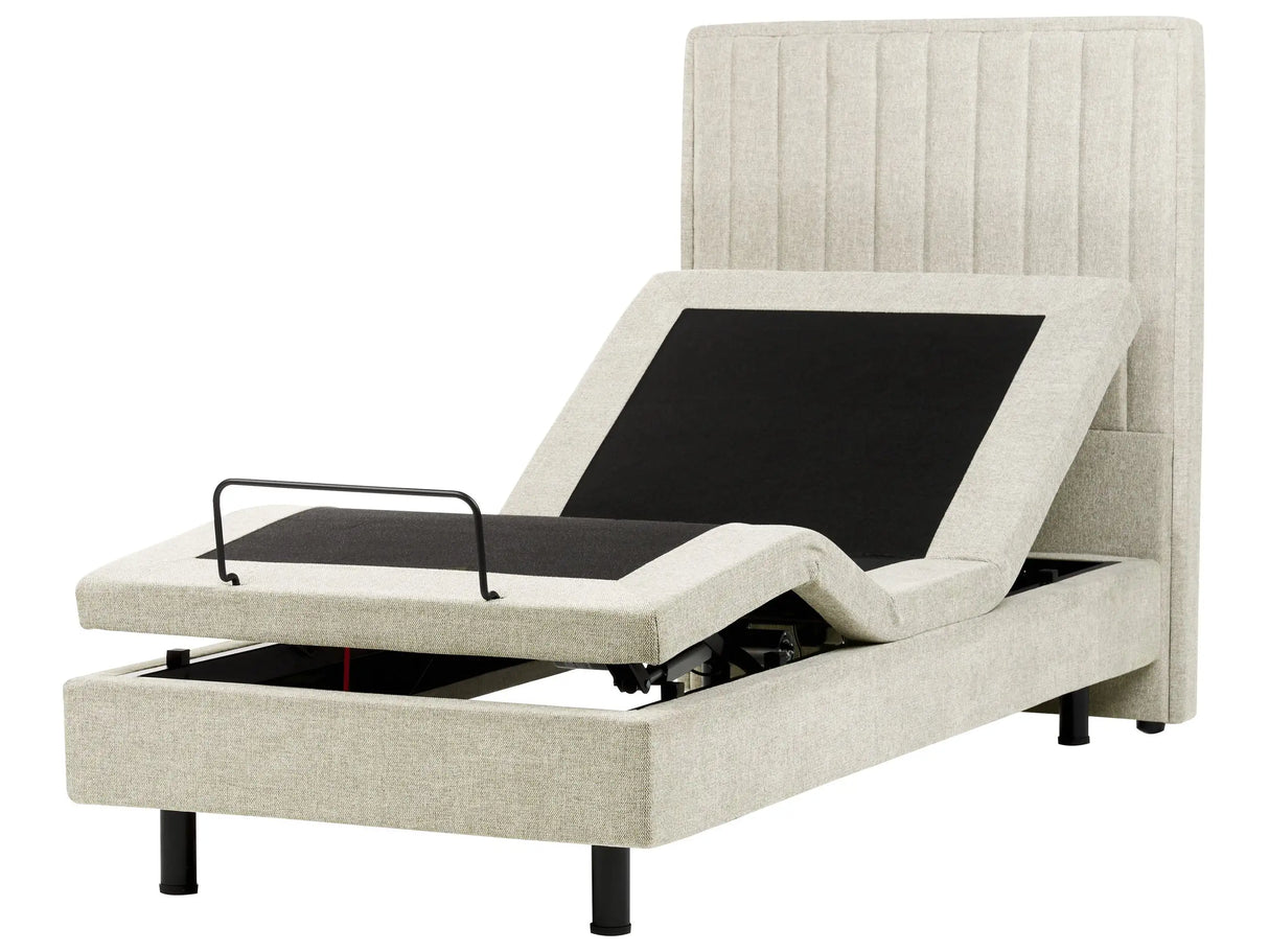 Electric Bed Beige EU Single 3ft Remote Control Adjustable Fabric Upholstery Beliani