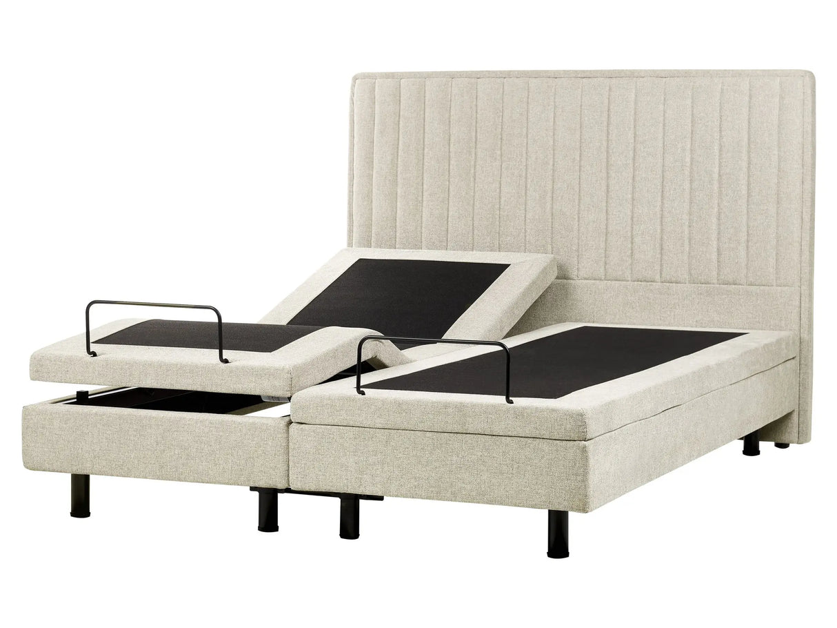 Electric Bed Beige EU King Size 5ft3 Remote Control Adjustable Fabric Upholstery Chenille Beliani