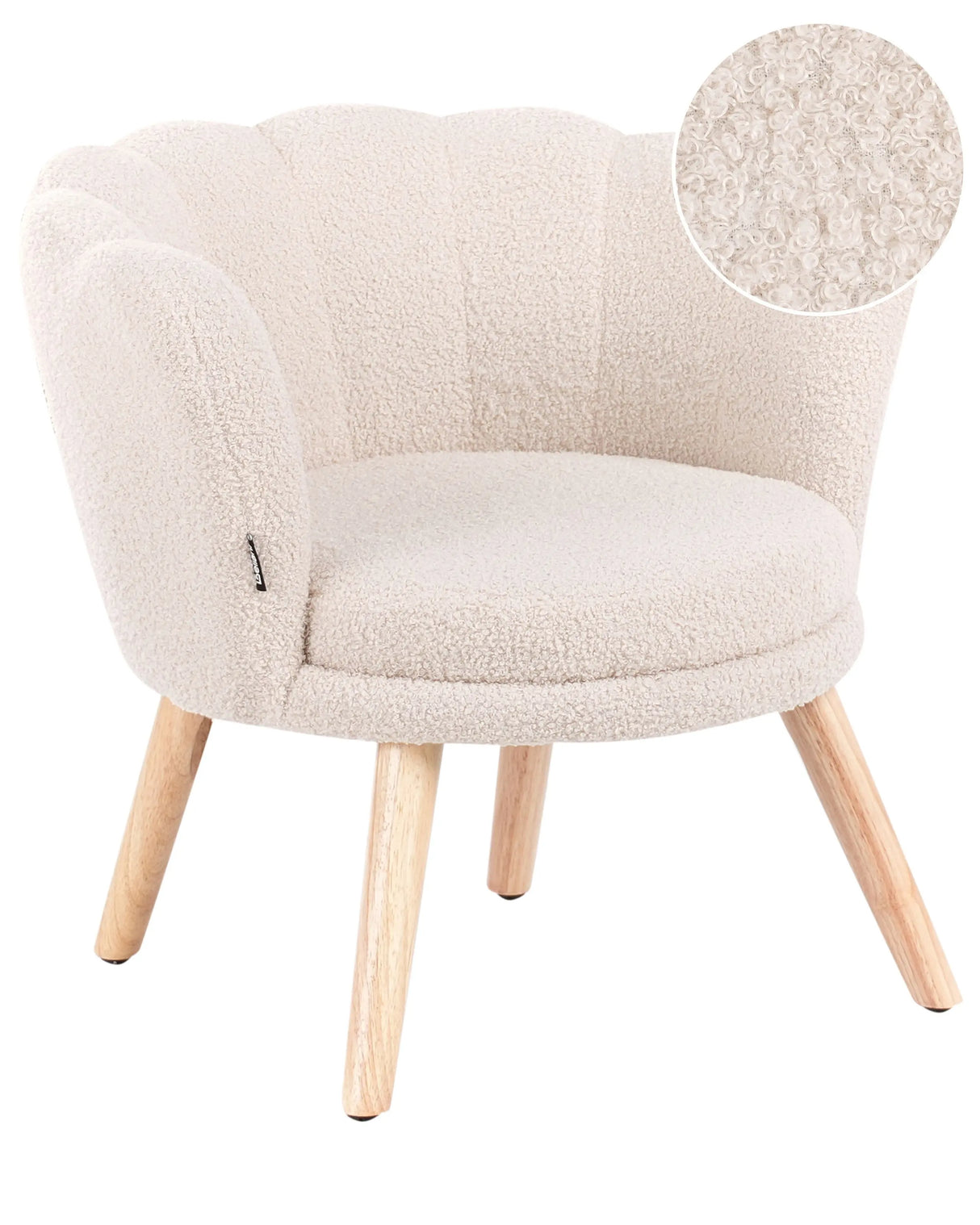 Kids Armchair Light Beige Boucle Upholstery Wooden Legs Children Chair Beliani