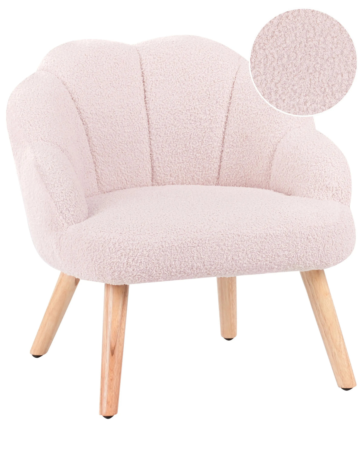 Kids Armchair Pastel Pink Boucle Upholstery Wooden Legs Children Chair Beliani