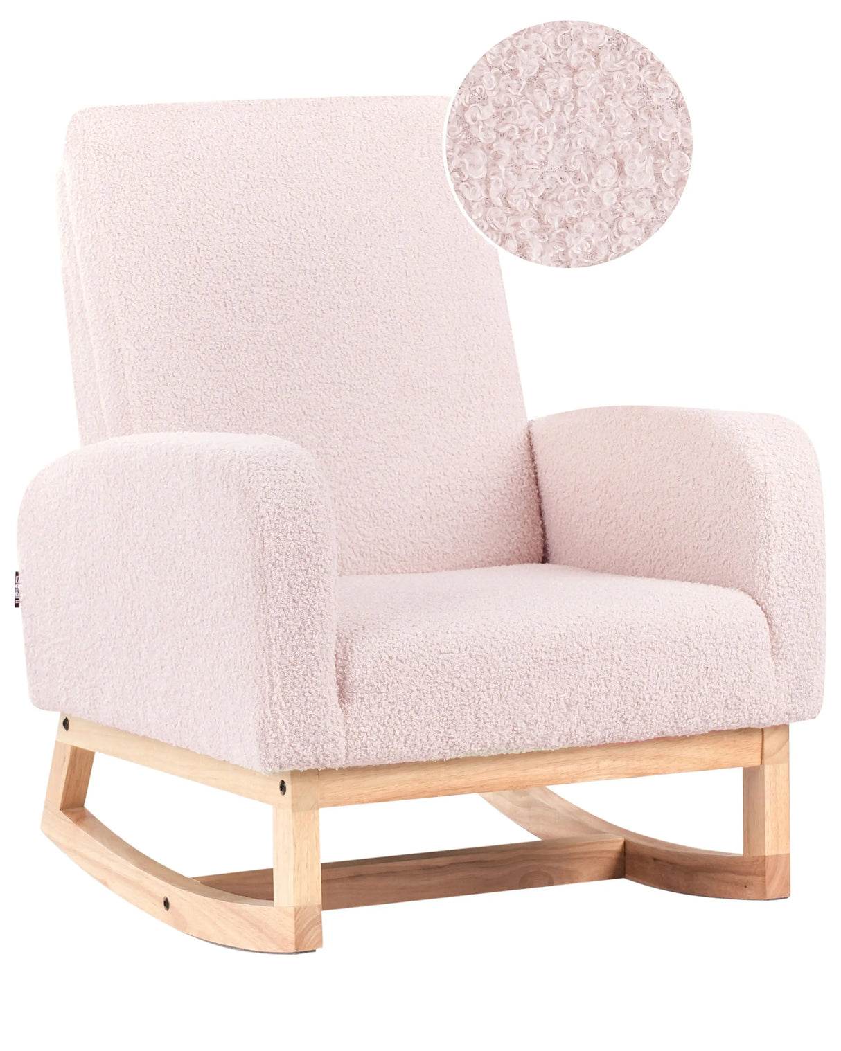 Kids Size Rocking Chair Pastel Pink Boucle Indoor Wooden Rockers with Armrests Beliani