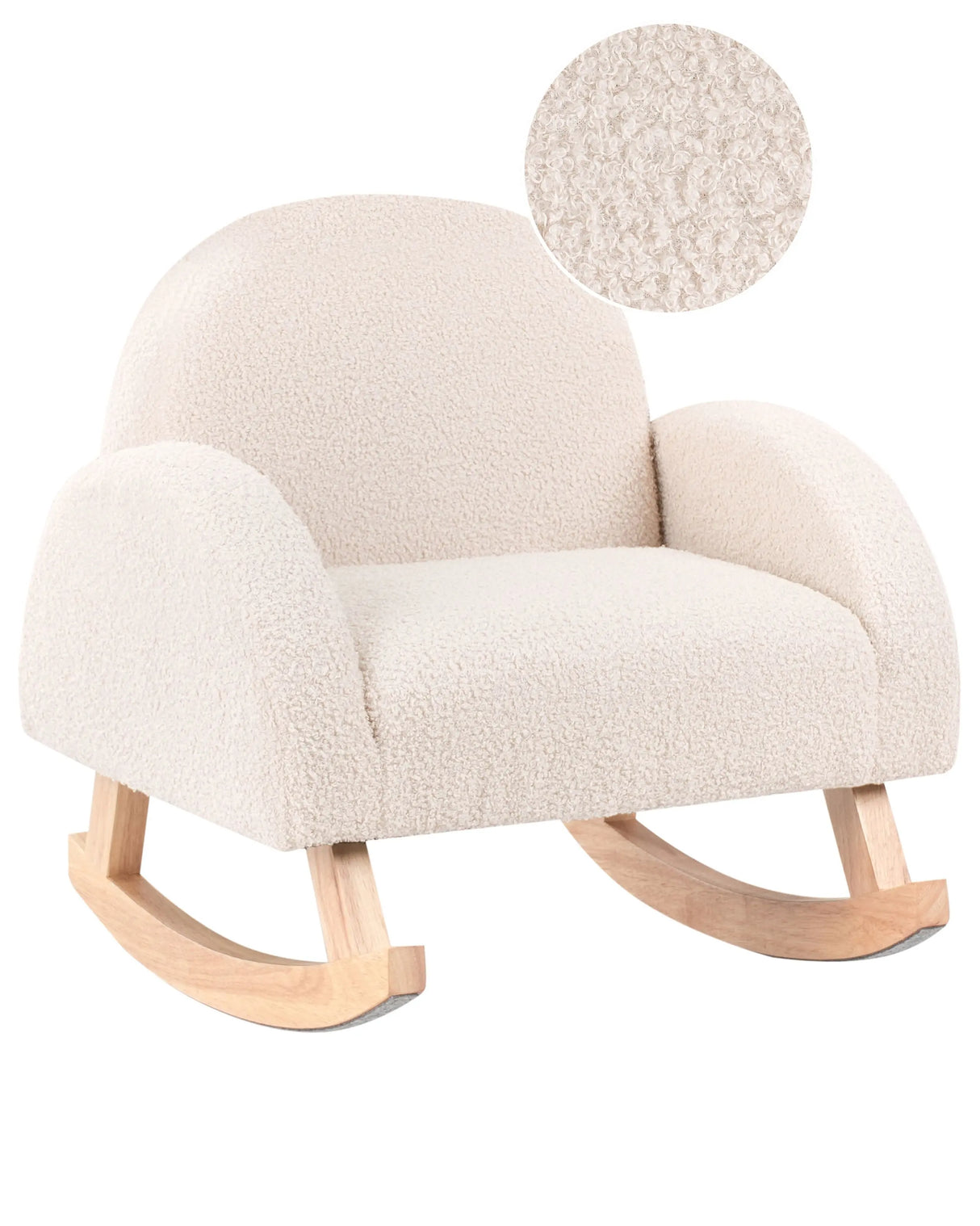 Kids Size Rocking Chair Light Beige Boucle Indoor Wooden Rockers with Armrests Beliani