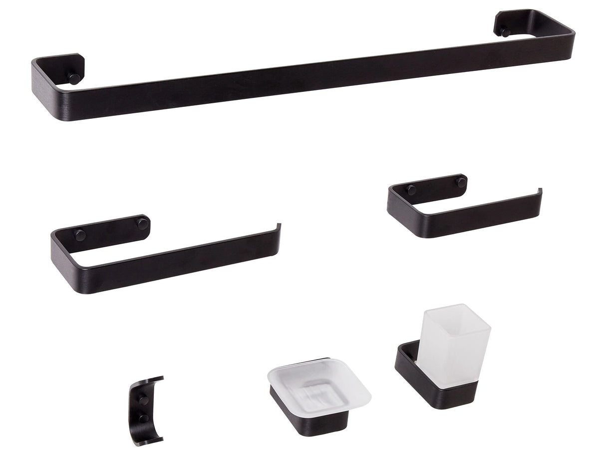 6-Piece Bathroom Hardware Set Black Aluminum Glass Matt Finish Bathroom Modern Style Beliani