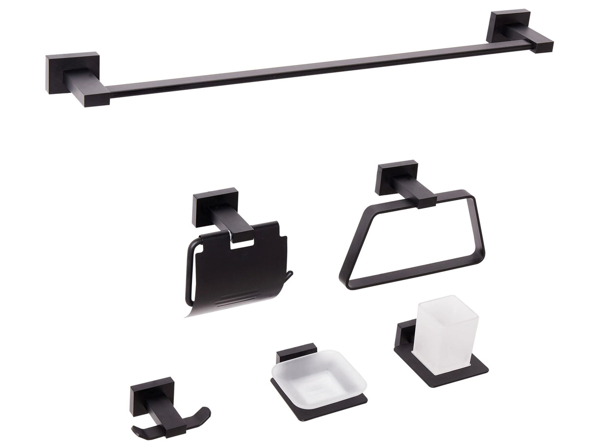 6-Piece Bathroom Hardware Set Black Aluminium with Tumbler and Soap Dish Bathroom Accessories Modern Style Beliani