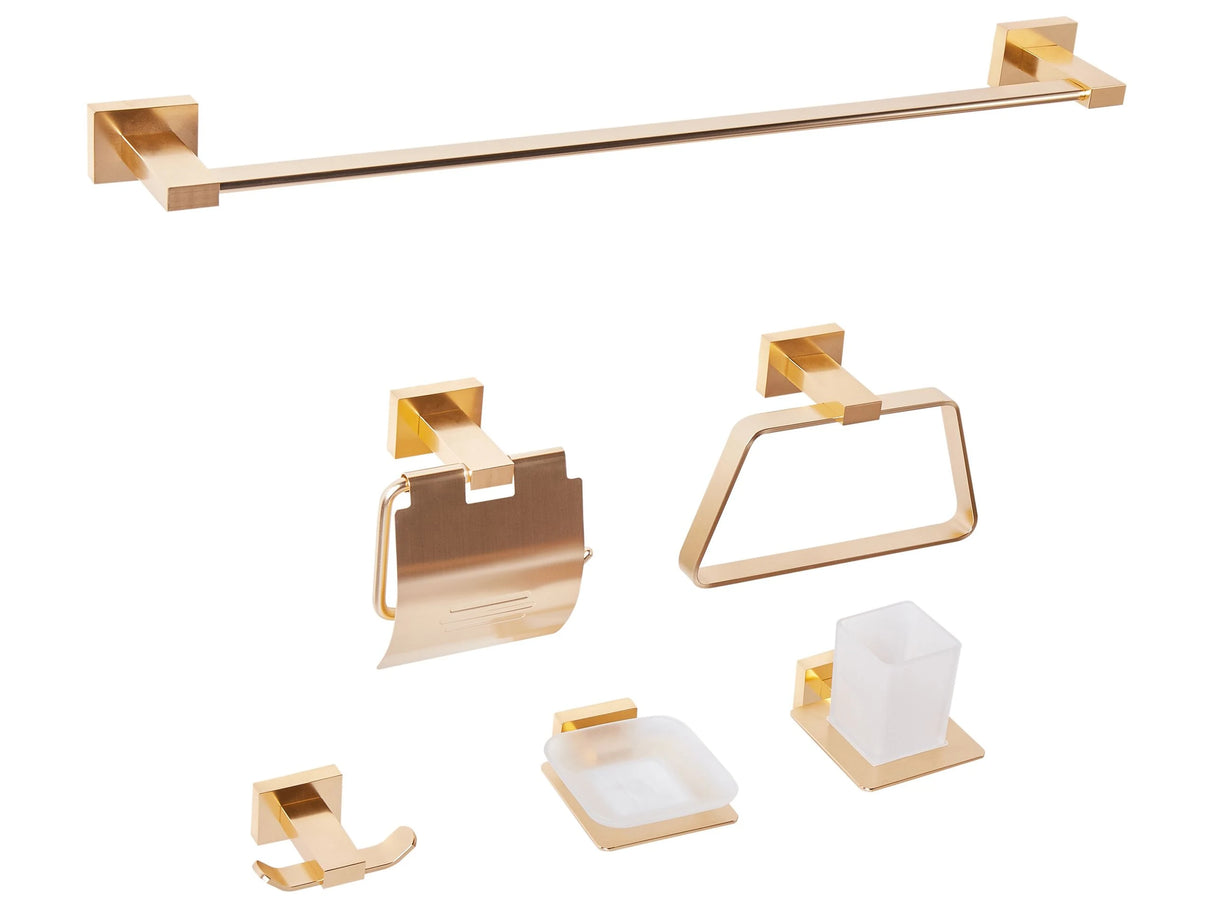 6-Piece Bathroom Hardware Set Gold Aluminium Glossy with Tumbler and Soap Dish Bathroom Accessories Modern Style Beliani
