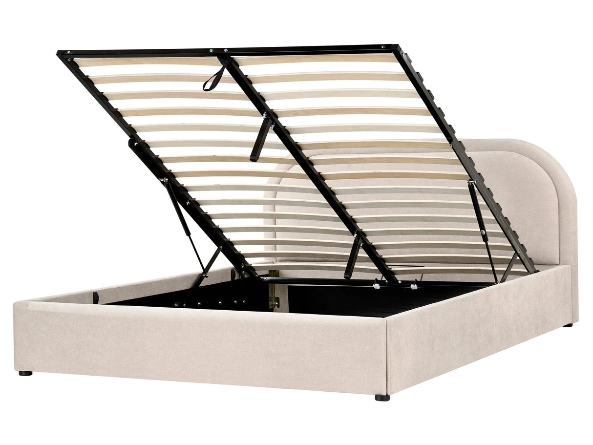 EU King Size Bed Beige Fabric 5ft3 Upholstered Frame Headrest with Storage Beliani