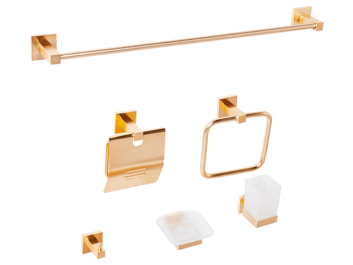 6-Piece Bathroom Hardware Set Gold Aluminium Glossy Tumbler and Soap Dish Included Bathroom Accessories Modern Classic Beliani