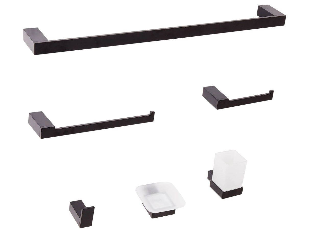 6-Piece Bathroom Hardware Set Black Aluminium with Tumbler and Soap Dish Bathroom Accessories Minimalistic Beliani