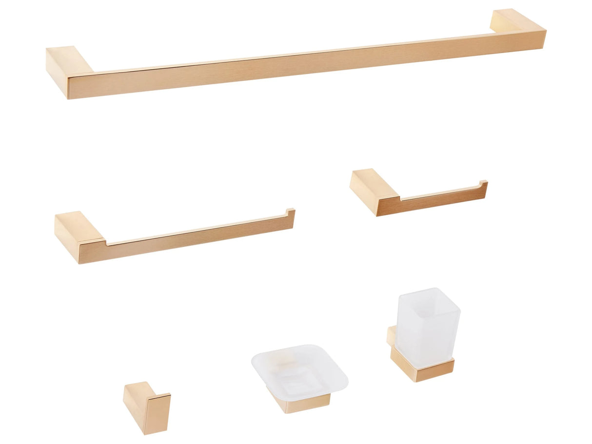 6-Piece Bathroom Hardware Set Gold Aluminium Glossy with Tumbler and Soap Dish Bathroom Accessories Minimalistic Beliani