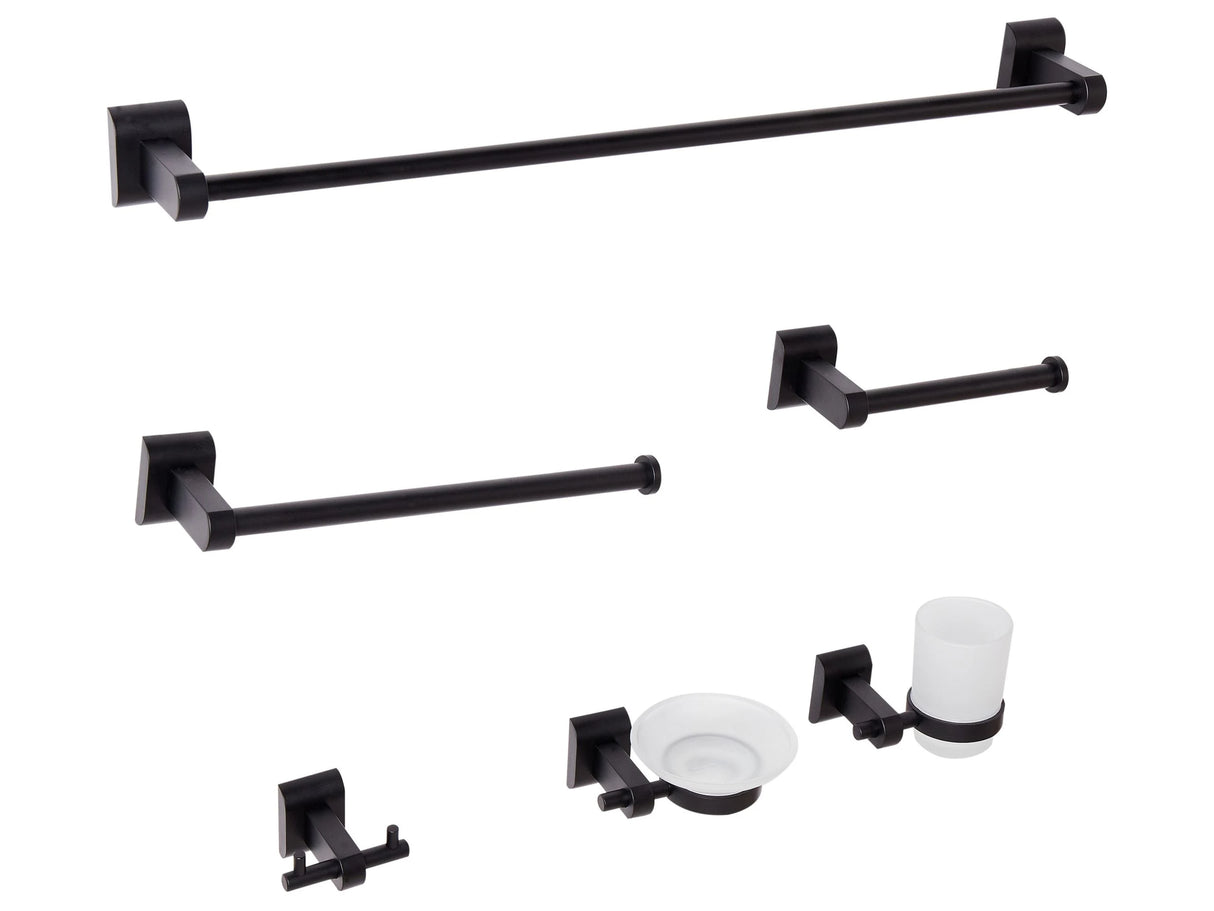 6-Piece Bathroom Hardware Set Black Aluminium Glass Tumbler and Soap Dish Included Bathroom Accessories Modern Style Chic Beliani