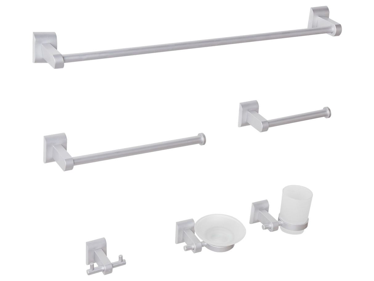 6-Piece Bathroom Hardware Set Silver Aluminium Glass Tumbler and Soap Dish Included Bathroom Accessories Modern Style Chic Beliani