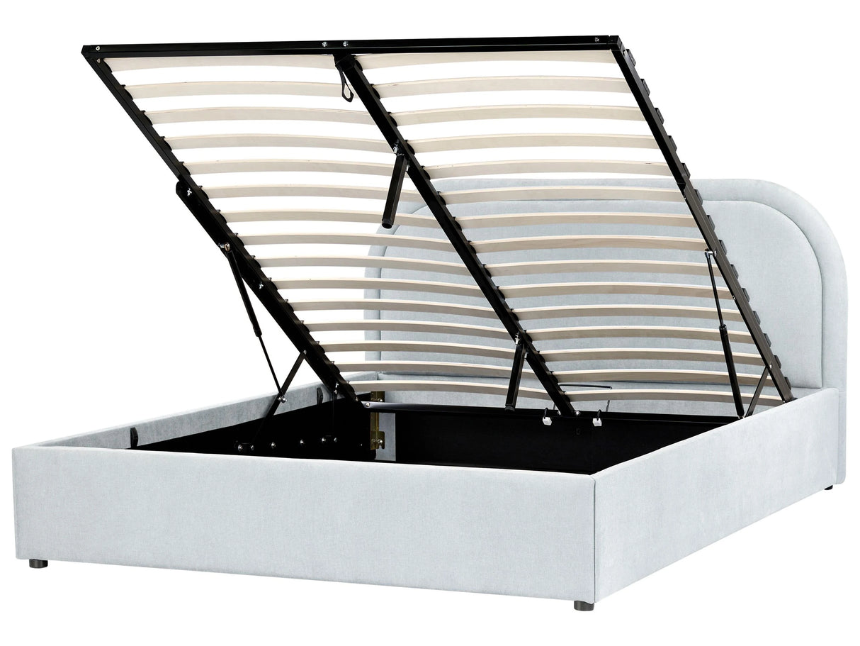 EU Double Size Bed Light Blue Fabric 4ft6 Upholstered Frame Headrest with Storage Beliani