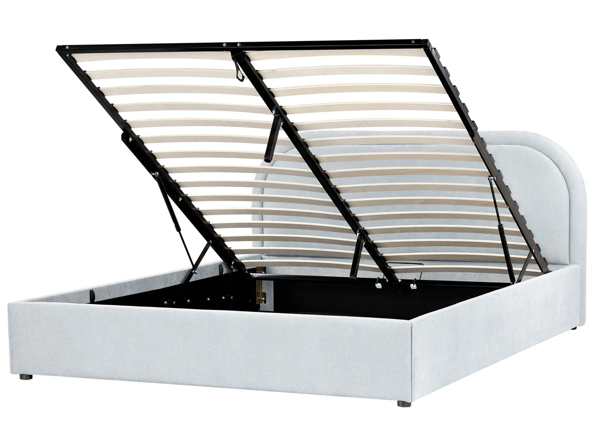 EU King Size Bed Light Blue Fabric 5ft3 Upholstered Frame Headrest with Storage Beliani