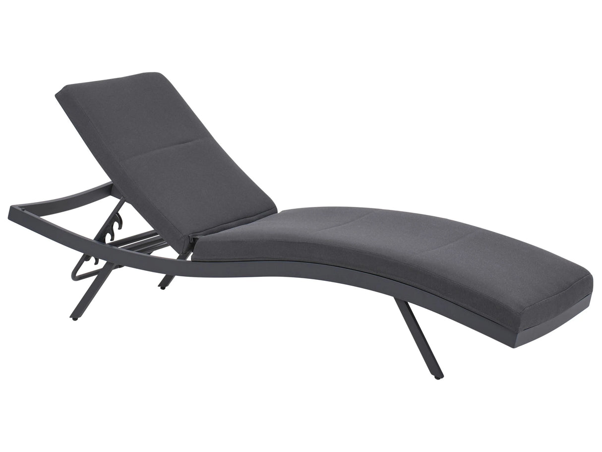 Garden Sun Lounger Dark Grey Fabric Aluminium Frame Adjustable Reclining Backrest Padded with Quick Dry Foam Modern Style Beliani