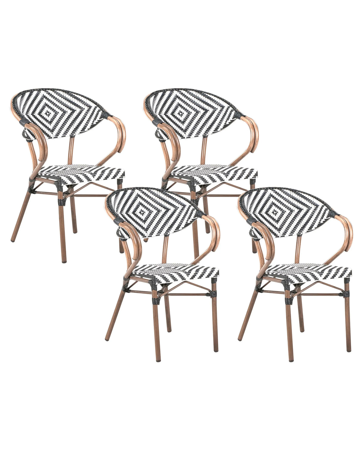 Set of 4 Garden Chairs Black and White with Dark Brown PE Rattan Seat Aluminium Frame Indoor Outdoor Set Beliani