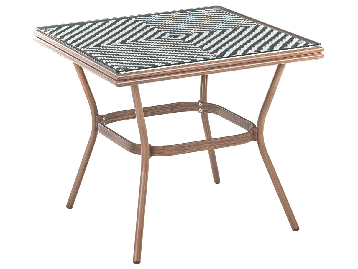 Garden Table Back and White with Dark Brown PE Rattan Top 80 x 80 cm Glass and Aluminium Frame Beliani