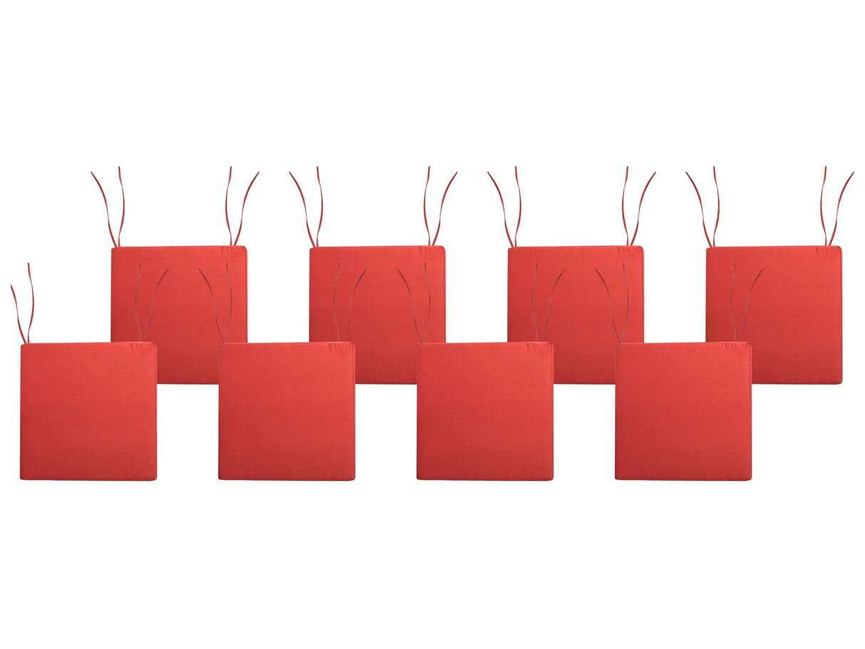 Set of 8 Seat Cushions for Garden Chairs Red Polyester Fabric UV Resistant Beliani