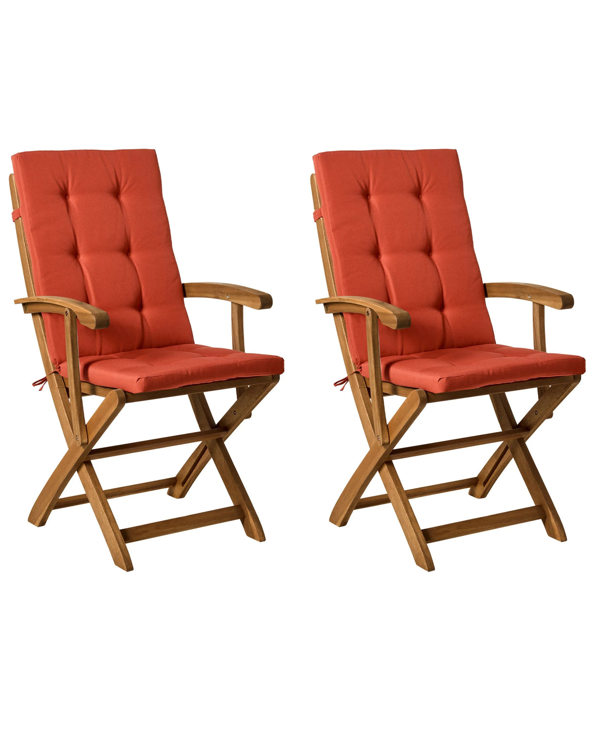 Set of 2 Garden Dining Chairs Light Wood with Red Cushions Acacia Wood Frame Folding Rustic Design Beliani