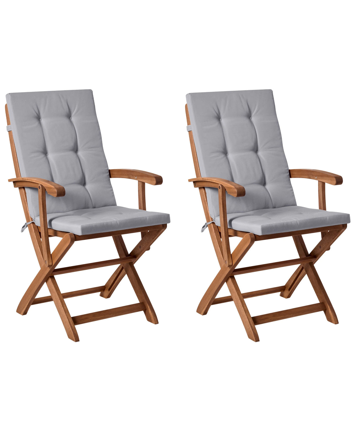 Set of 2 Garden Dining Chairs Light Wood with Light Grey Cushions Acacia Wood Frame Folding Rustic Design Beliani