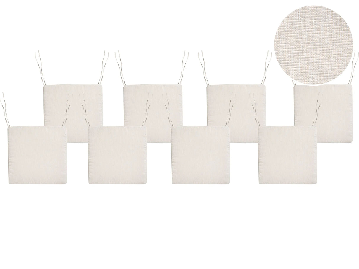 Set of 8 Seat Cushions for Garden Chairs Light Beige Faux Linen Fabric UV Resistant Beliani