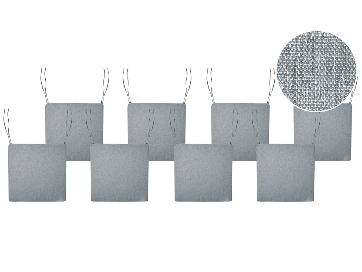 Set of 8 Seat Cushions for Garden Chairs Grey Melange Faux Linen Fabric UV Resistant Beliani