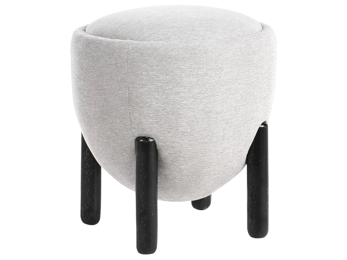 Pouffe Grey Polyester Linen-like Upholstery Faux Linen Rubber Wood Legs Footstool Home Accessories Living Room Beliani