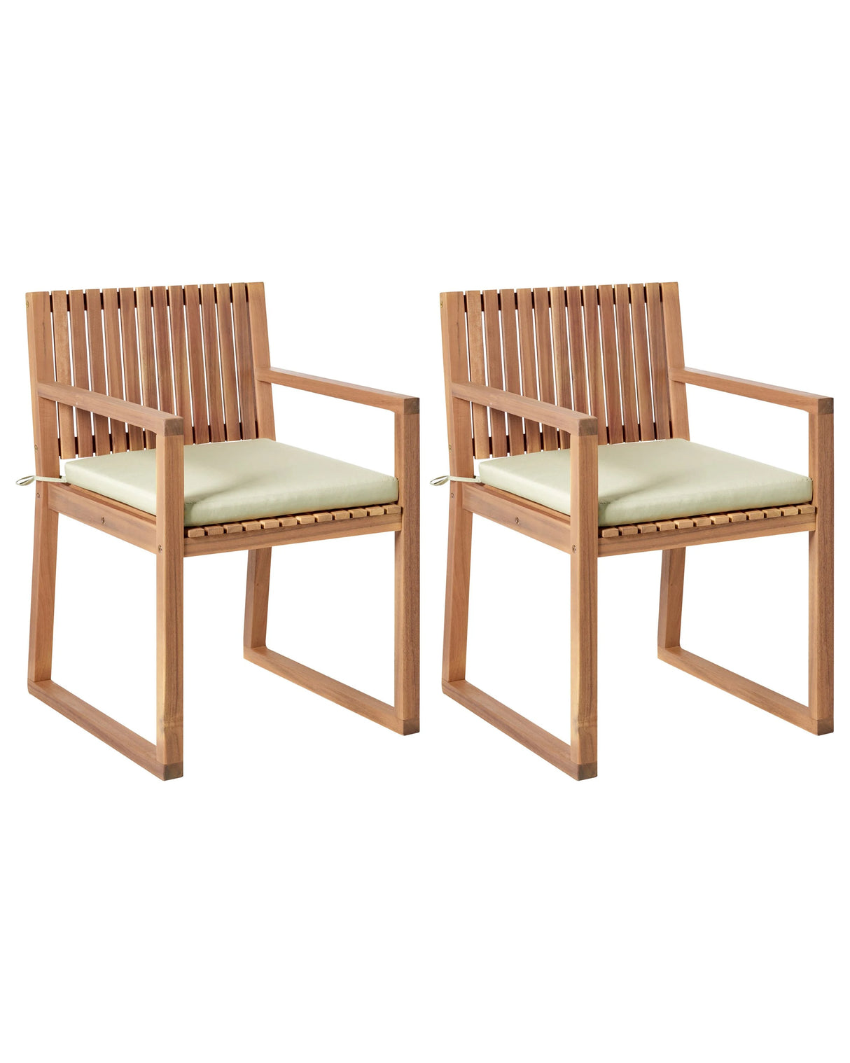 Set of 2 Garden Dining Chairs with Cushions Light Brown Light Green Certified Acacia Wood Polyester Rustic Style Beliani