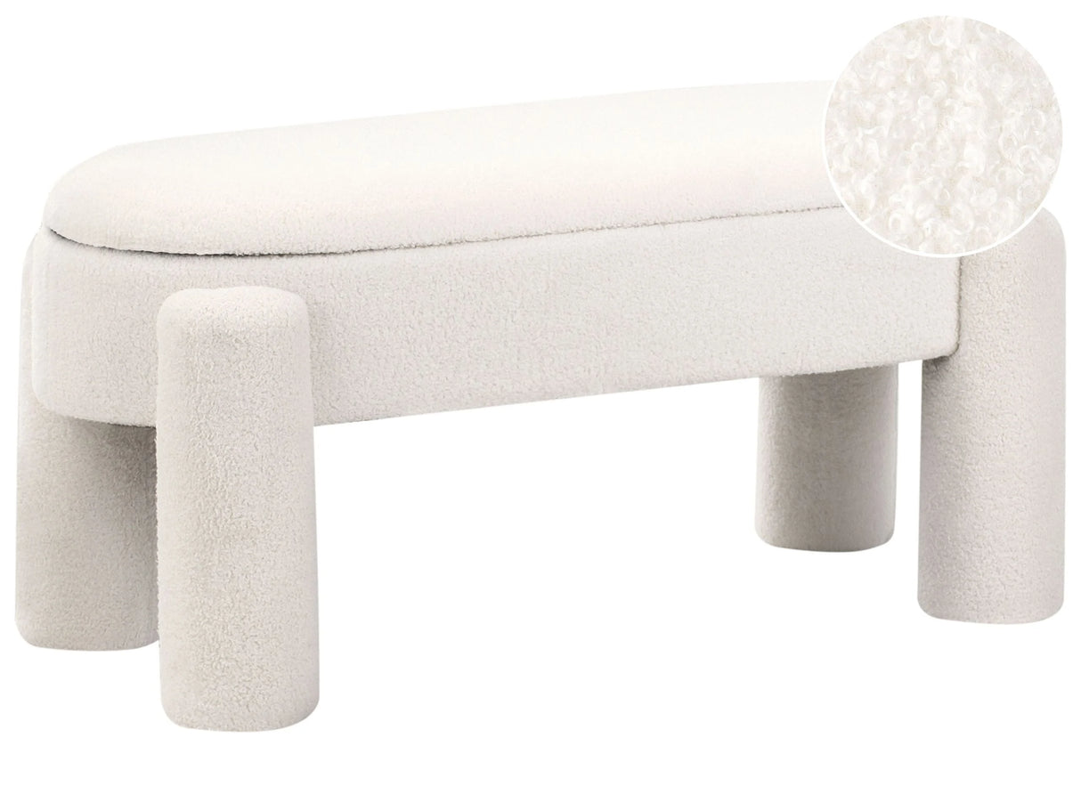 Bedroom Storage Bench Off-White Polyester Boucle Upholstery Modern Design Solid Colour Living Room Furniture Beliani