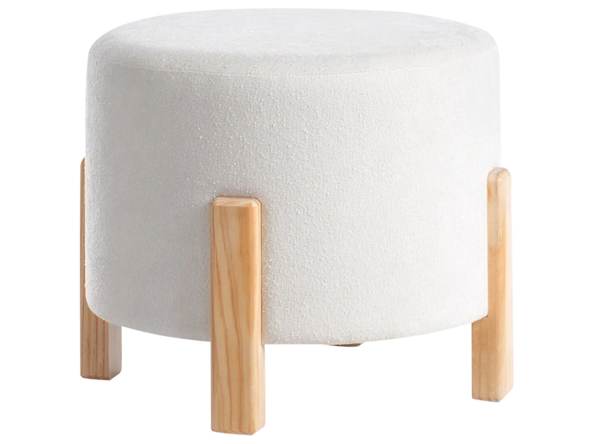 Pouffe Off White Chenille Upholstered Seat Round Wooden Legs Beliani