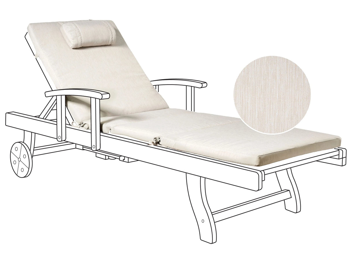 Garden Sun Lounger Cushion Light Beige Linen Polyester Seat Backrest Pad Modern Design Outdoor Pad Beliani
