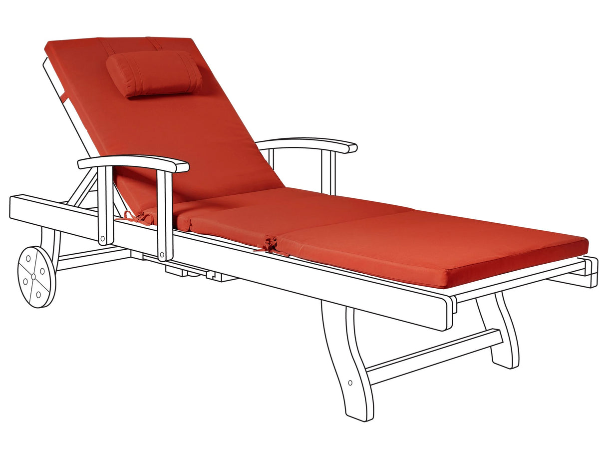 Garden Sun Lounger Cushion Red Linen Polyester Seat Backrest Pad Modern Design Outdoor Pad Beliani