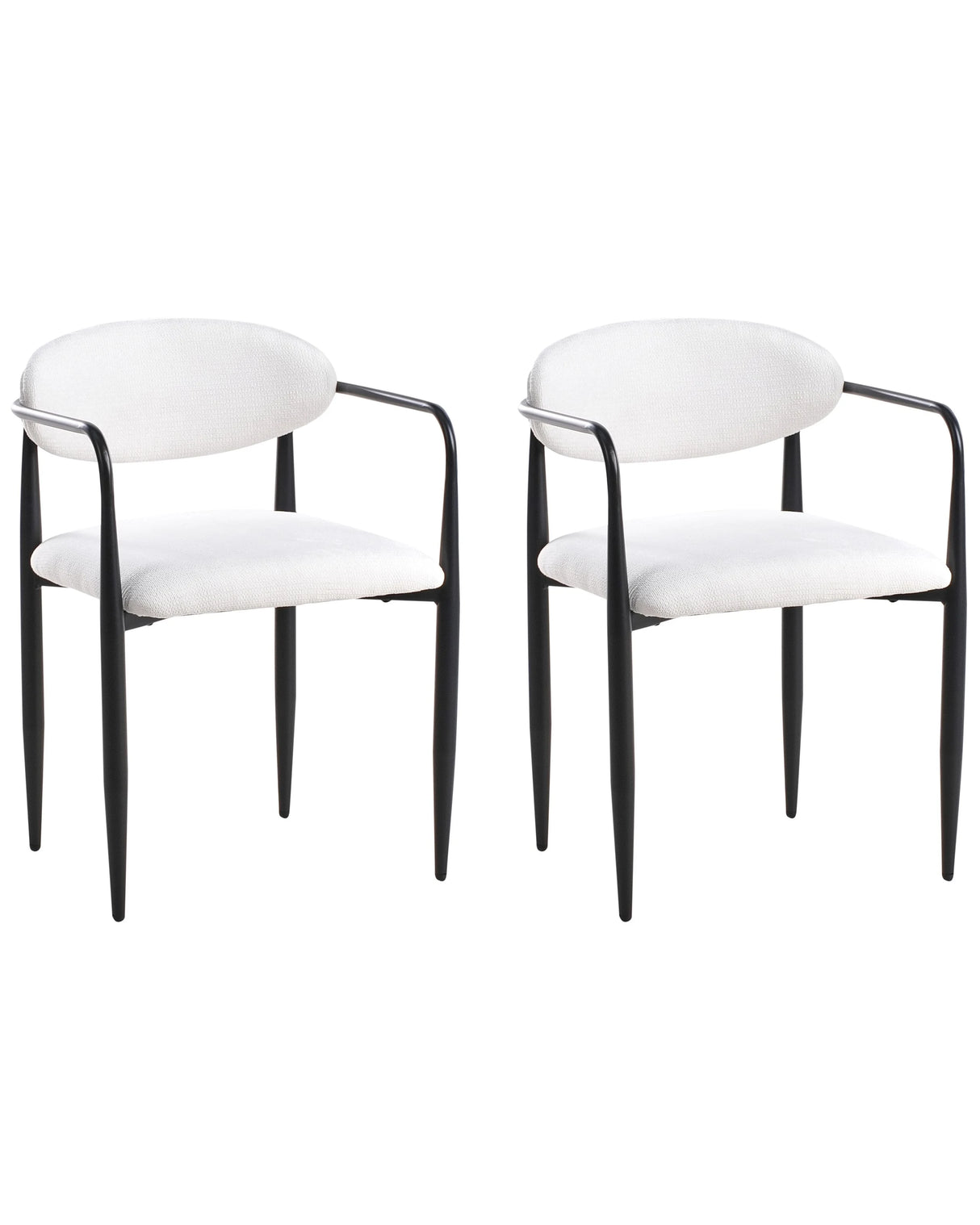 Set of 2 Dining Chairs Off White Polyester Upholstery Metal Frame Mid-Century Modern Style Beliani