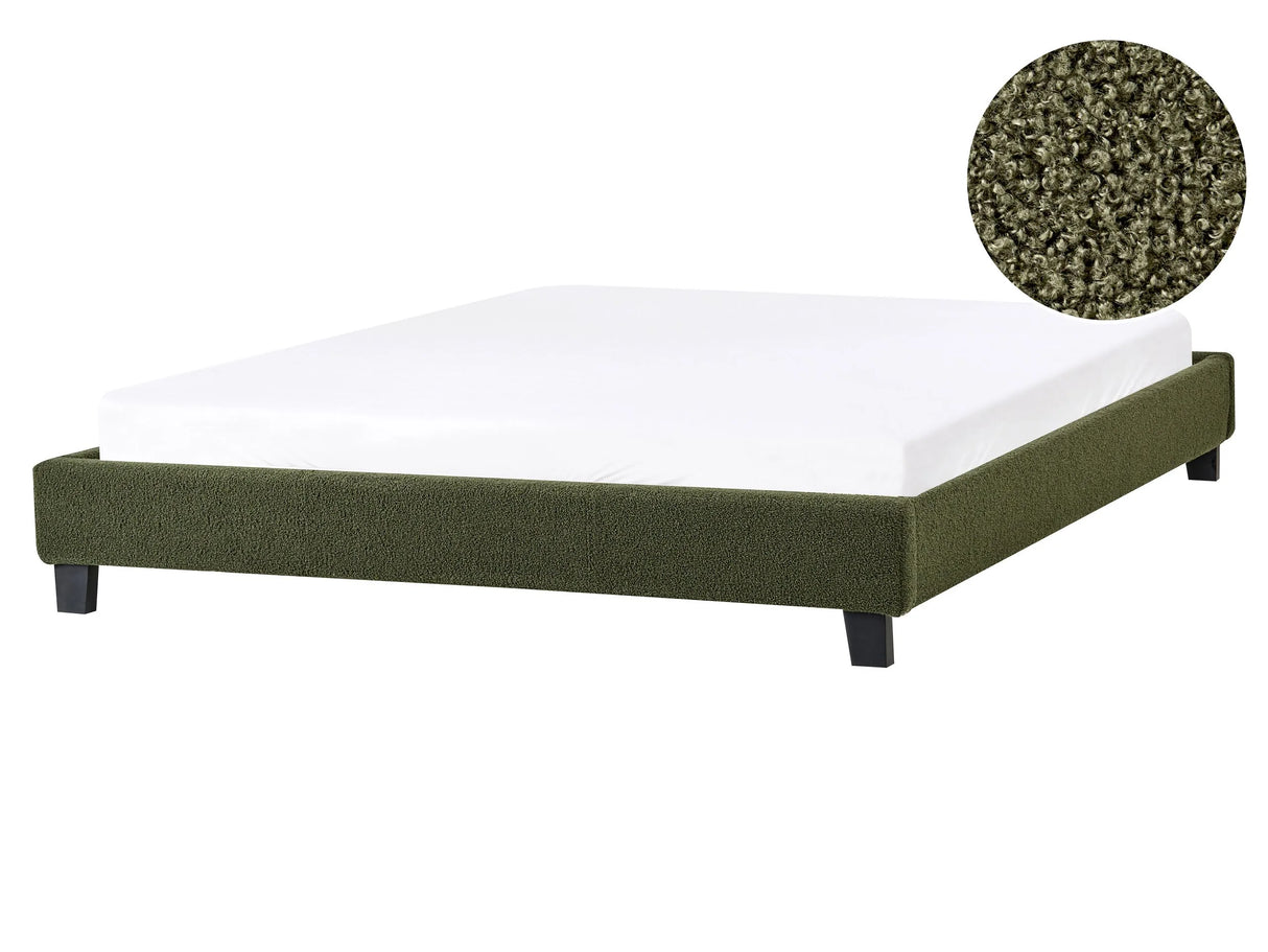 EU King Size Bed 5ft3 Dark Green Boucle Fabric Slatted Frame without Headboard Beliani