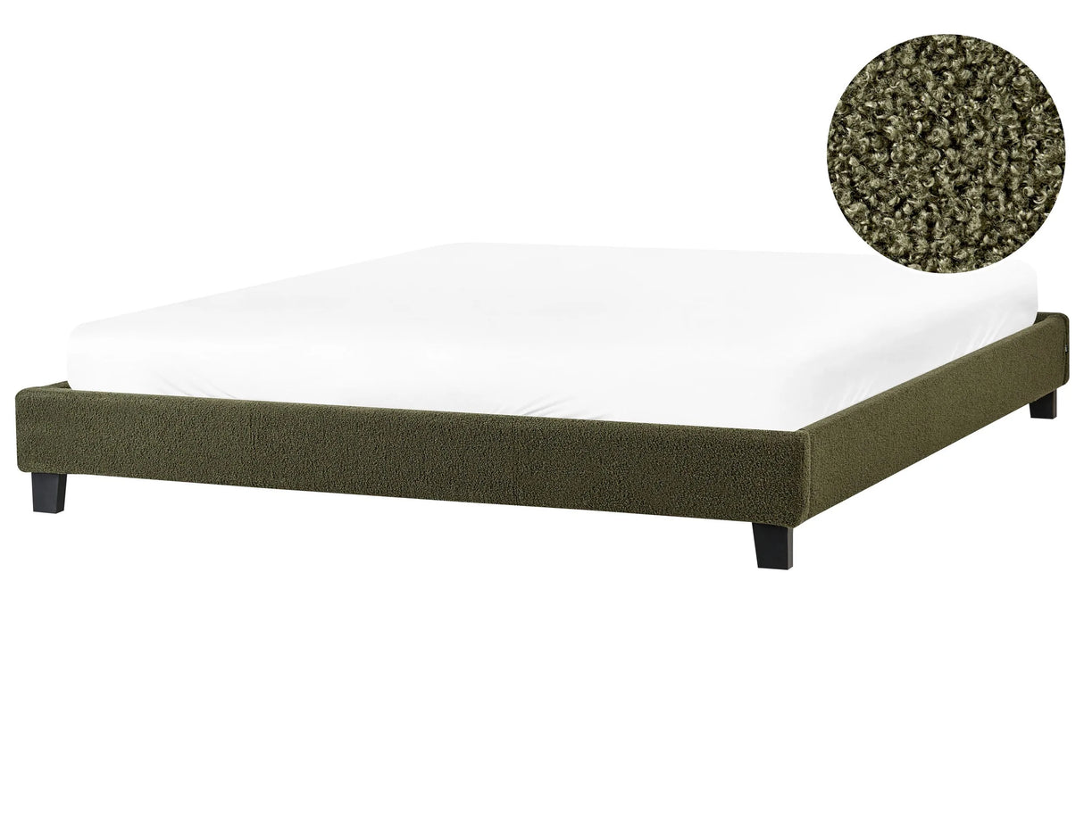 EU Super King Size Bed 6ft Dark Green Boucle Fabric Boucle Slatted Frame without Headboard Beliani