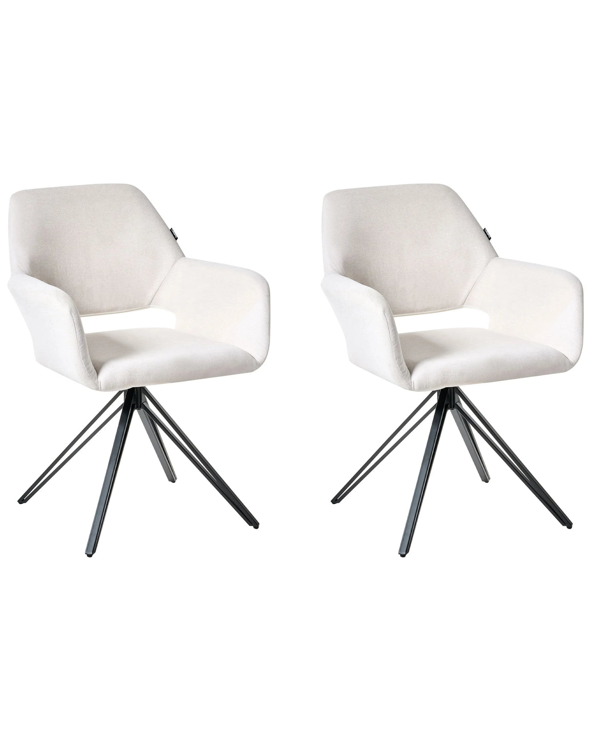 Set of 2 Dining Chairs Off-White Polyester Upholstery Iron Black Legs Modern Style Dining Room Furniture Beliani