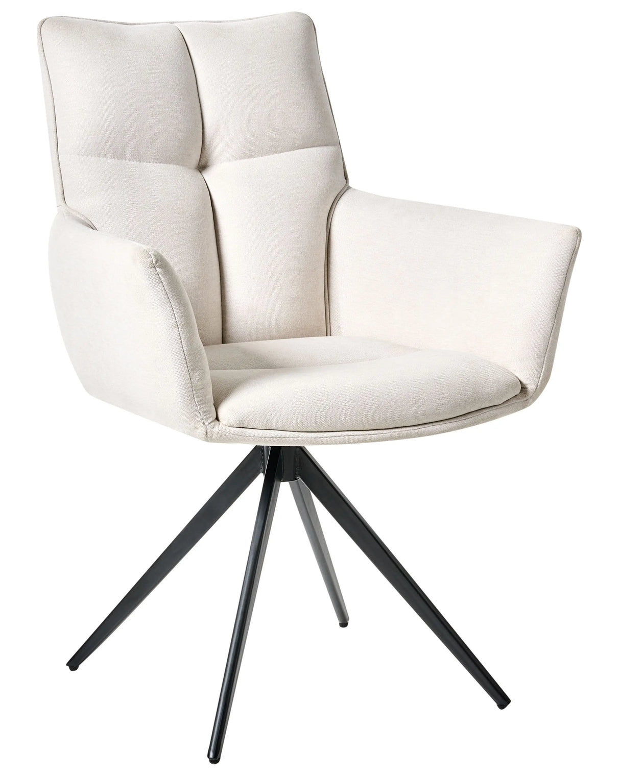 Dining Chair Off-White Polyester Upholstery Iron Black Legs Armrests Swivel Modern Style Dining Room Furniture Beliani