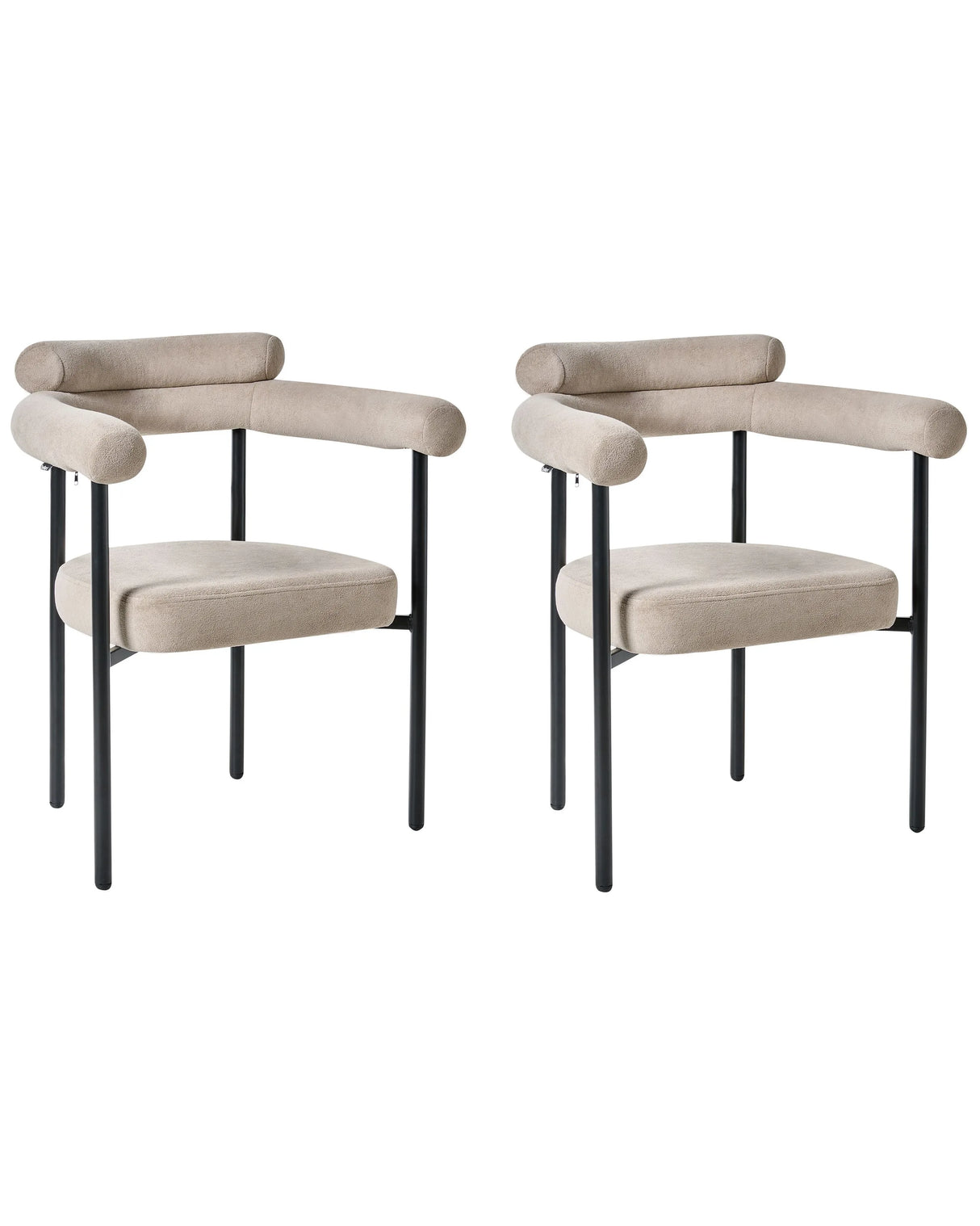 Set of 2 Dining Chairs Beige Polyester Upholstery Iron Black Legs Rounded Backrest Modern Style Dining Room Furniture Beliani