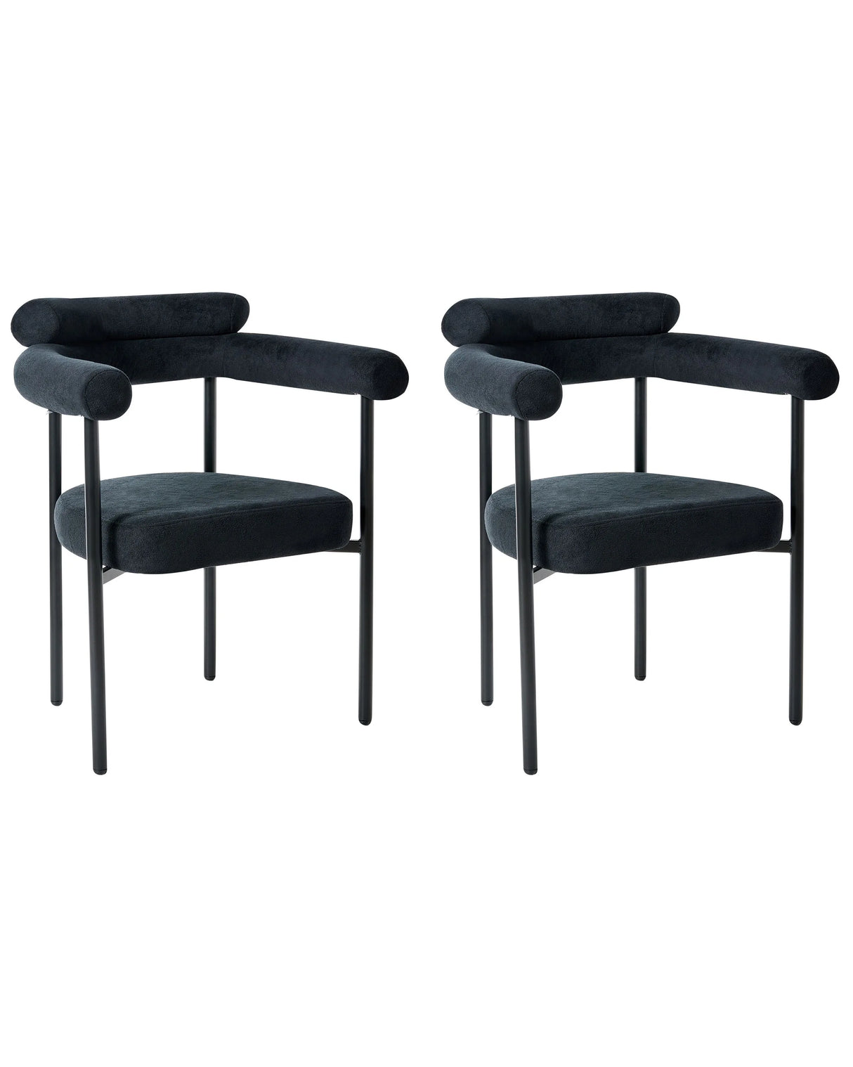 Set of 2 Dining Chairs Black Polyester Upholstery Iron Black Legs Rounded Backrest Modern Style Dining Room Furniture Beliani