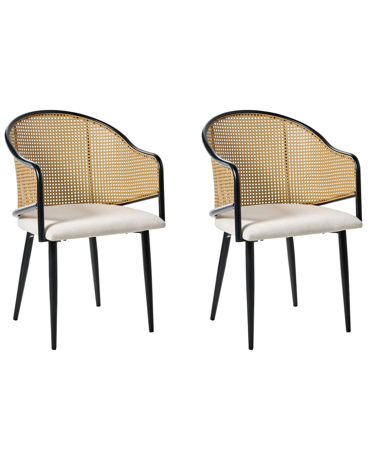 Set of 2 Dining Chairs Black Iron Frame and Legs Polyester Upholstered Seat Rounded Backrest Retro Style Dining Room Furniture Beliani