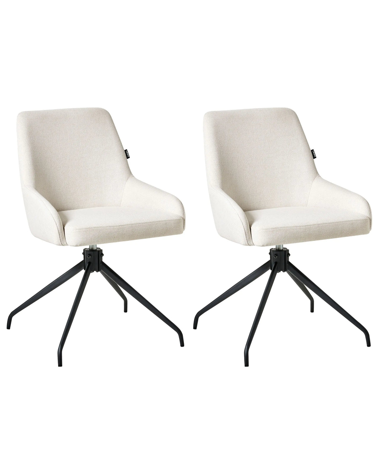 Set of 2 Swivel Dining Chairs Off White Fabric Upholstery Metal Rotating Base Beliani