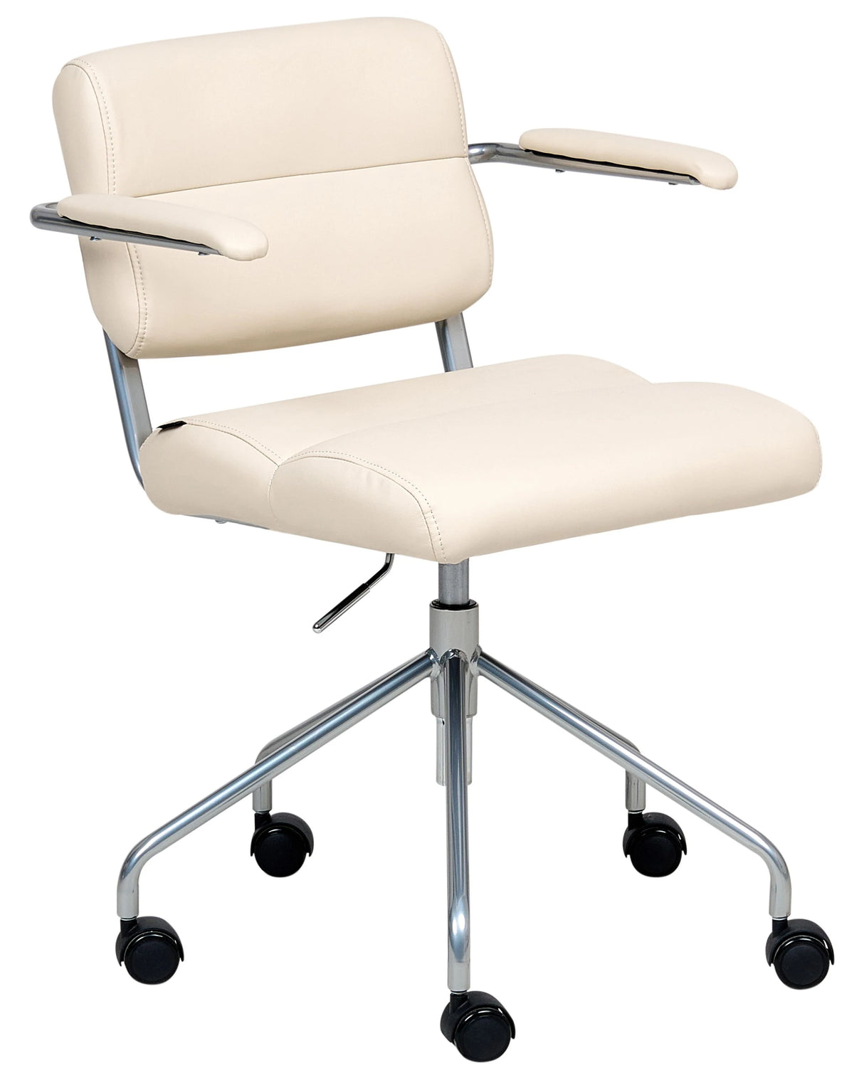 Office Chair Off-White Faux Leather Swivel Adjustable Height with Armrests Home Office Study Traditional Beliani