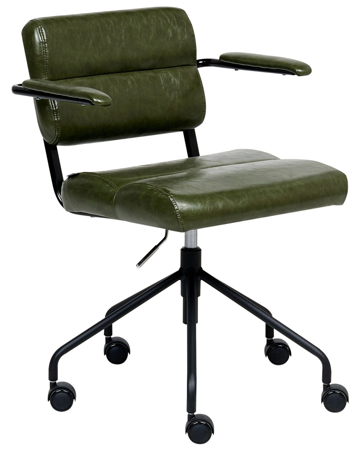 Office Chair Dark Green Faux Leather Swivel Adjustable Height with Armrests Home Office Study Traditional Beliani