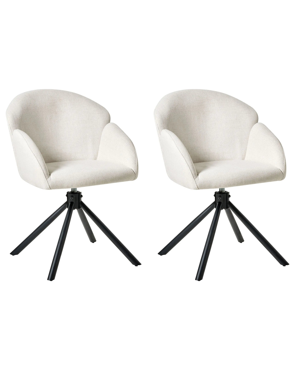 Set of 2 Swivel Dining Chairs Off White Fabric Upholstery Metal Rotating Base Beliani