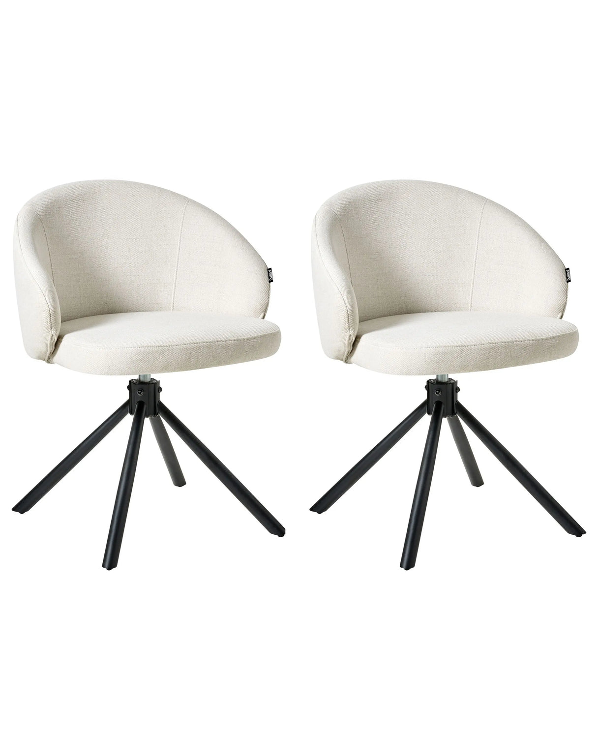 Set of 2 Swivel Dining Chairs Off White Fabric Upholstery Metal Rotating Base Beliani